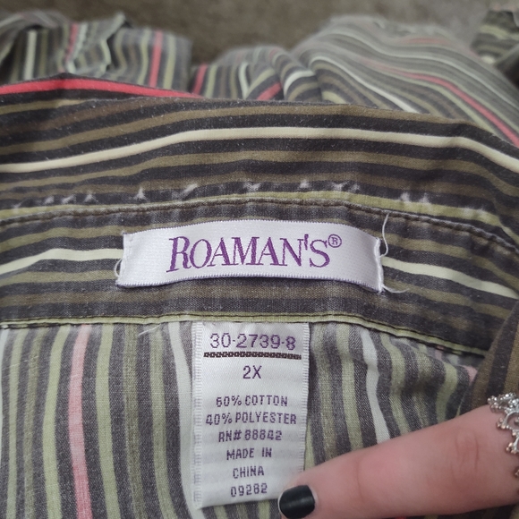 Roaman's Size 2X Striped Long+Sleeved Shirt - Picture 4 of 6